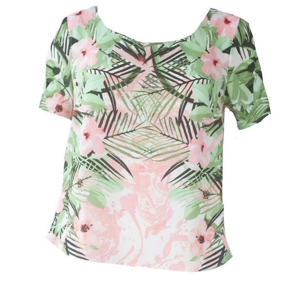 Rose & Olive Tropical Pink and Green Blouse